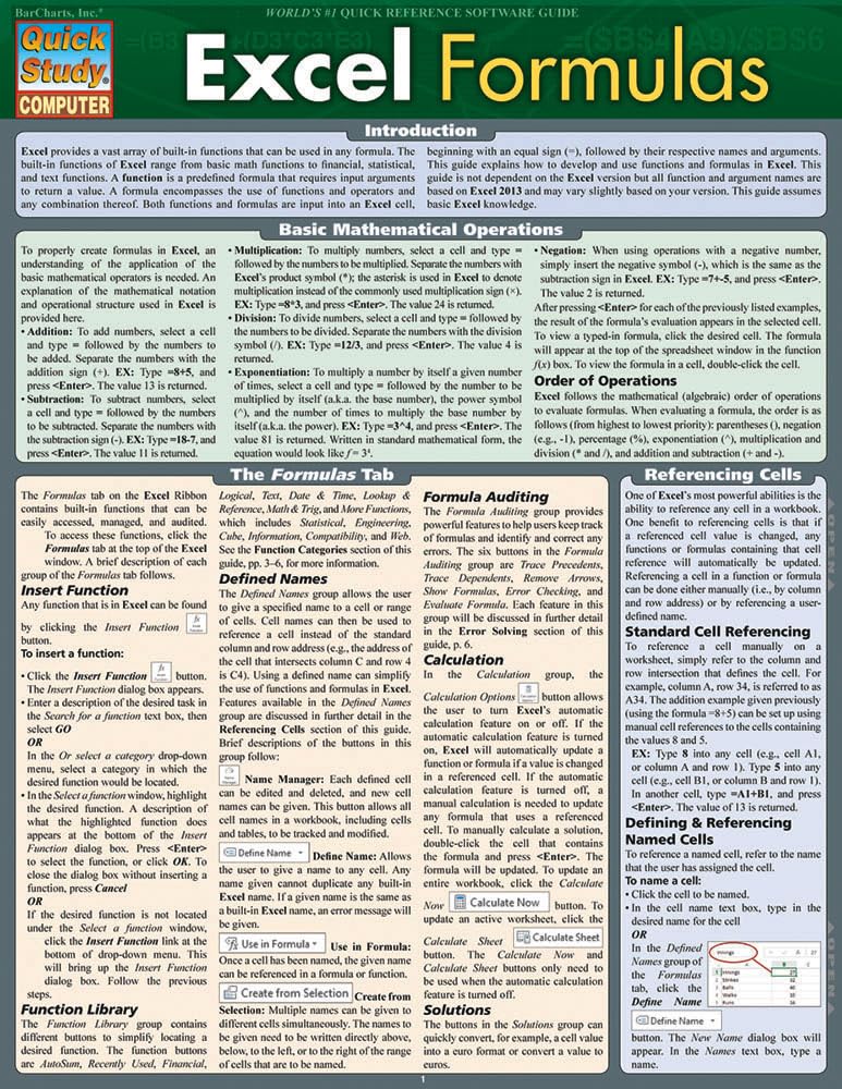 Algopix Similar Product 20 - Excel Formulas QuickStudy Laminated