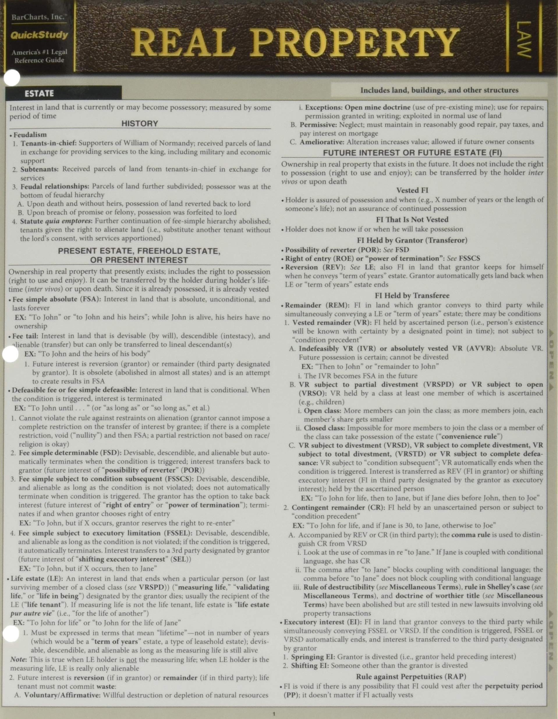 Algopix Similar Product 2 - Real Property A Quickstudy Laminated