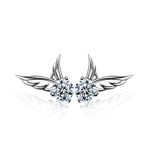 Algopix Similar Product 6 - Angel Wings Stud Earrings with White