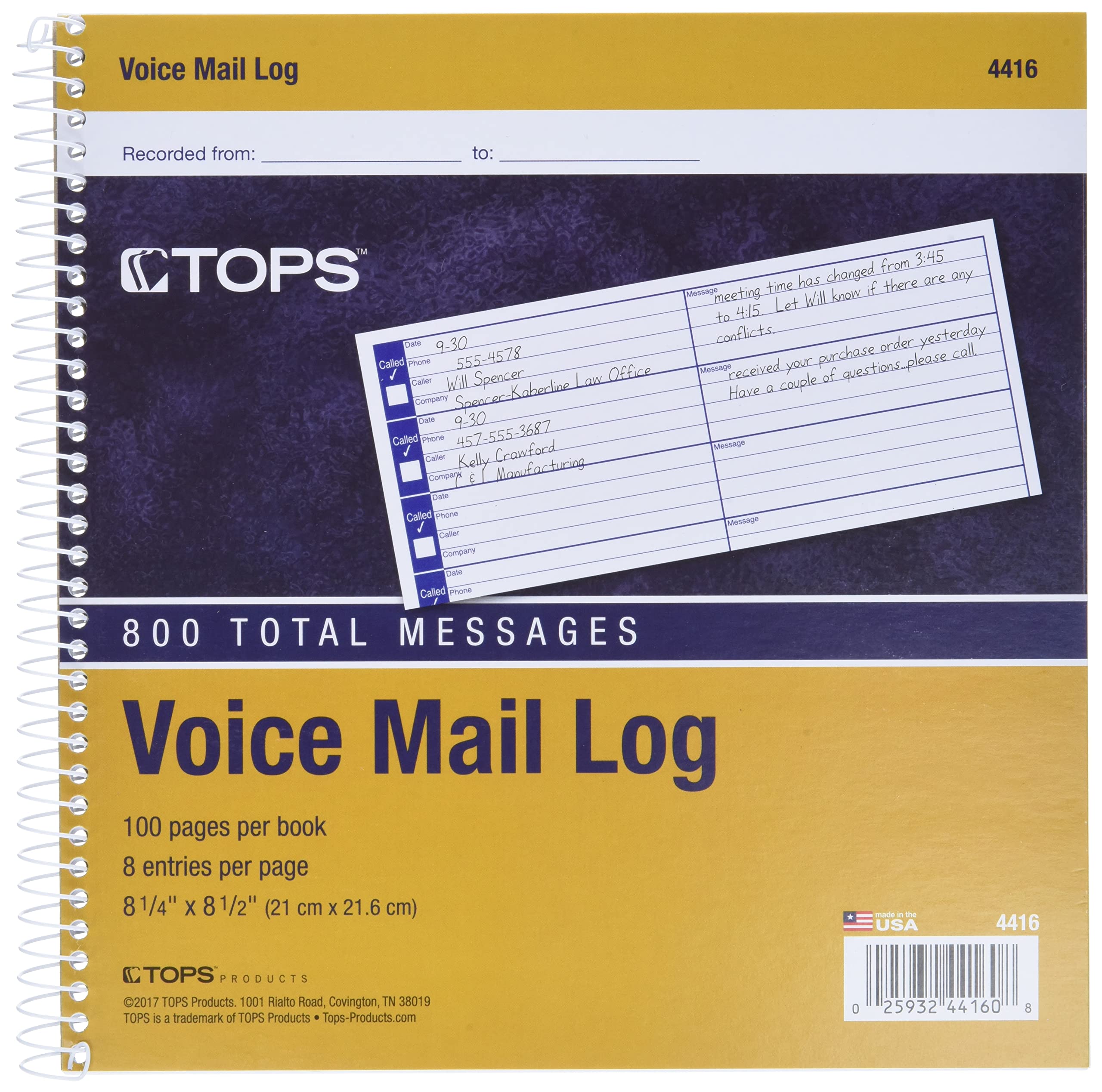 Algopix Similar Product 5 - TOPS Spiral Voice Message Log Book