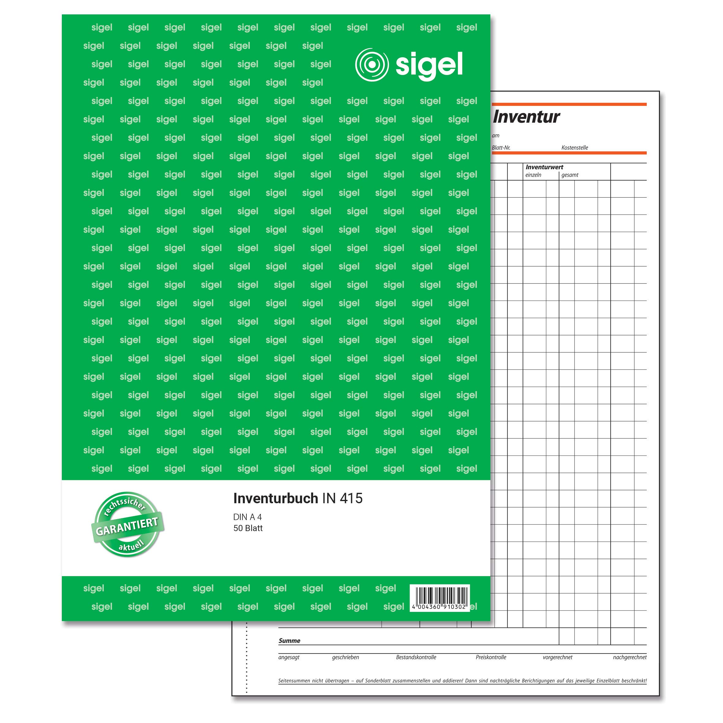 Algopix Similar Product 16 - Sigel IN415 Inventur Book A4 50 Pages