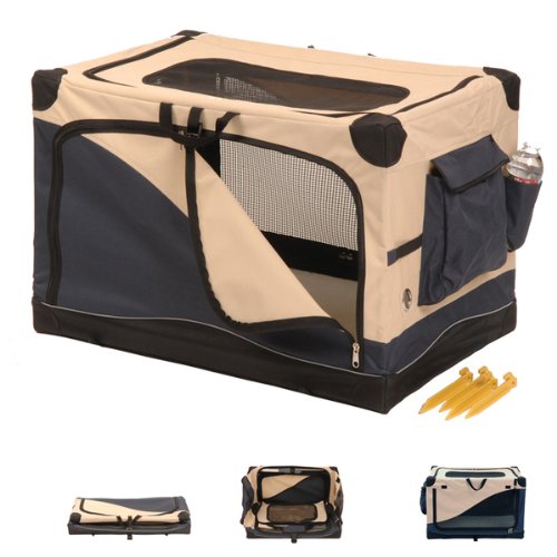 Algopix Similar Product 8 - Soft Side Pet Crate Navy Tan 42 x