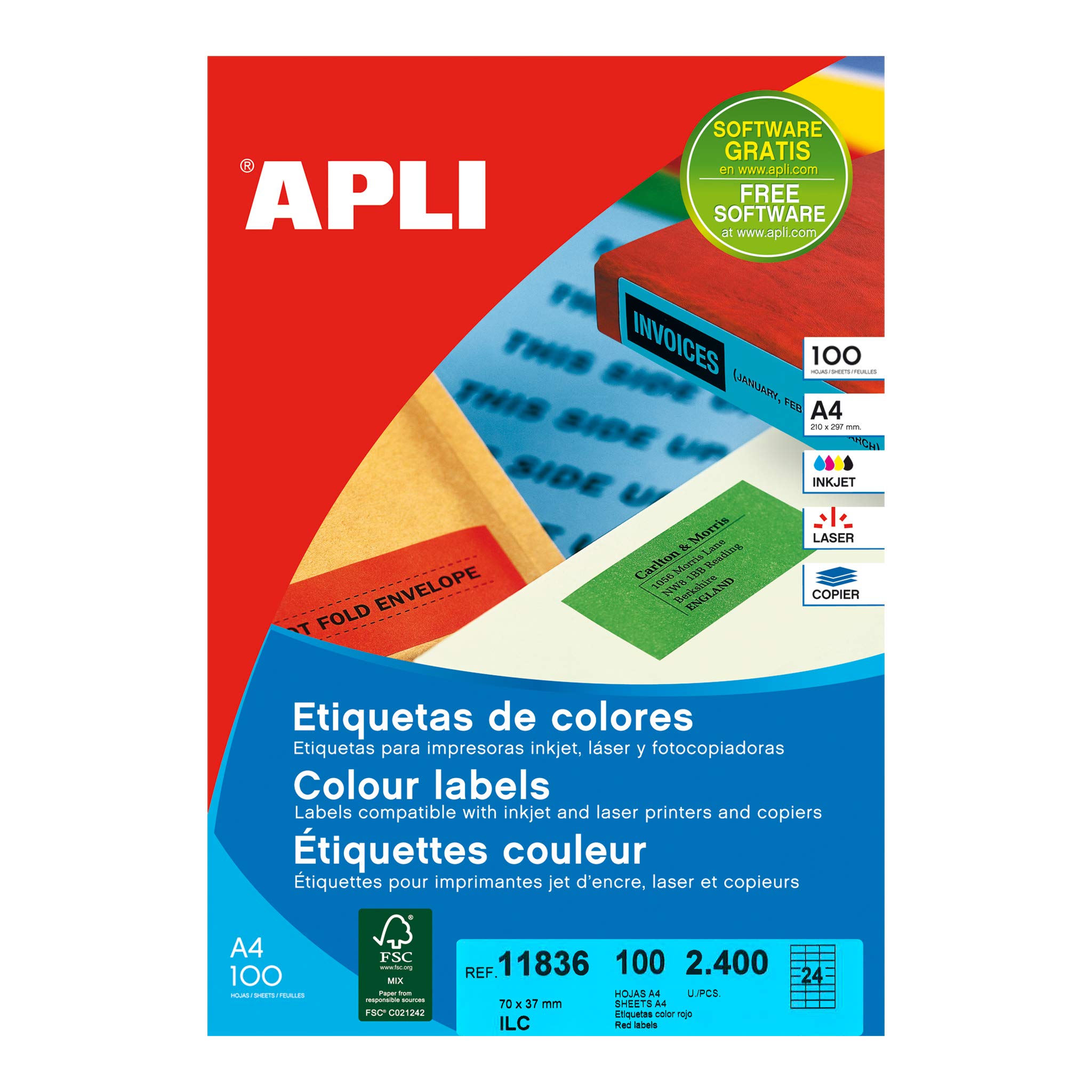 Algopix Similar Product 11 - APLI 11836 Red 2400pcs selfAdhesive