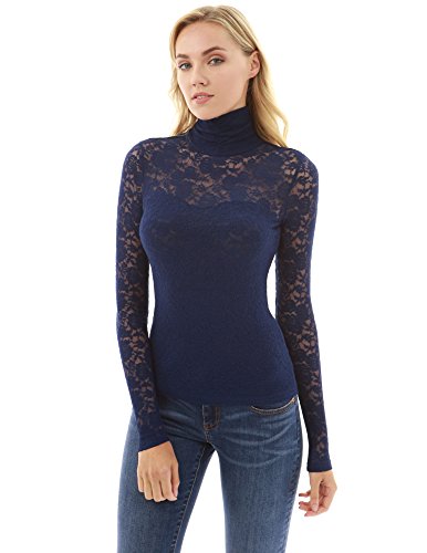 Algopix Similar Product 17 - PattyBoutik Women Turtleneck Sheer Lace