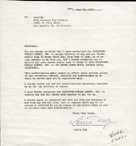 Algopix Similar Product 3 - Louis Nye - Document Signed 05/18/1962