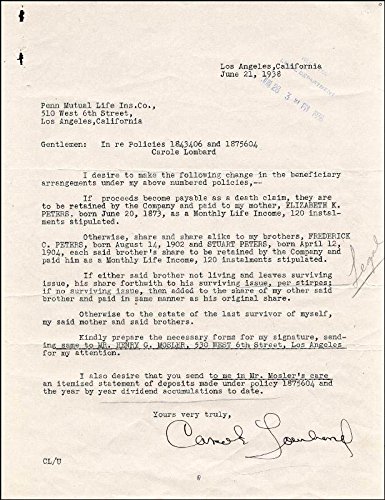 Algopix Similar Product 8 - Carole Lombard  Document Signed
