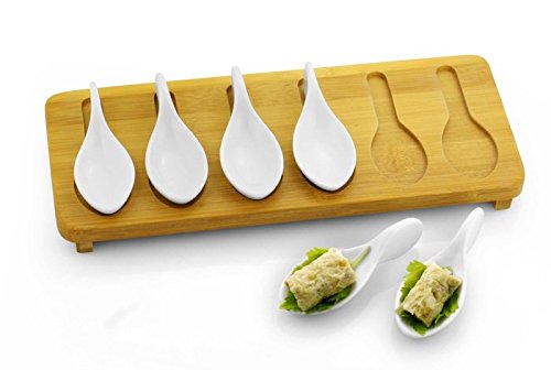 Algopix Similar Product 1 - Porcelain Tasting Spoons with Bamboo