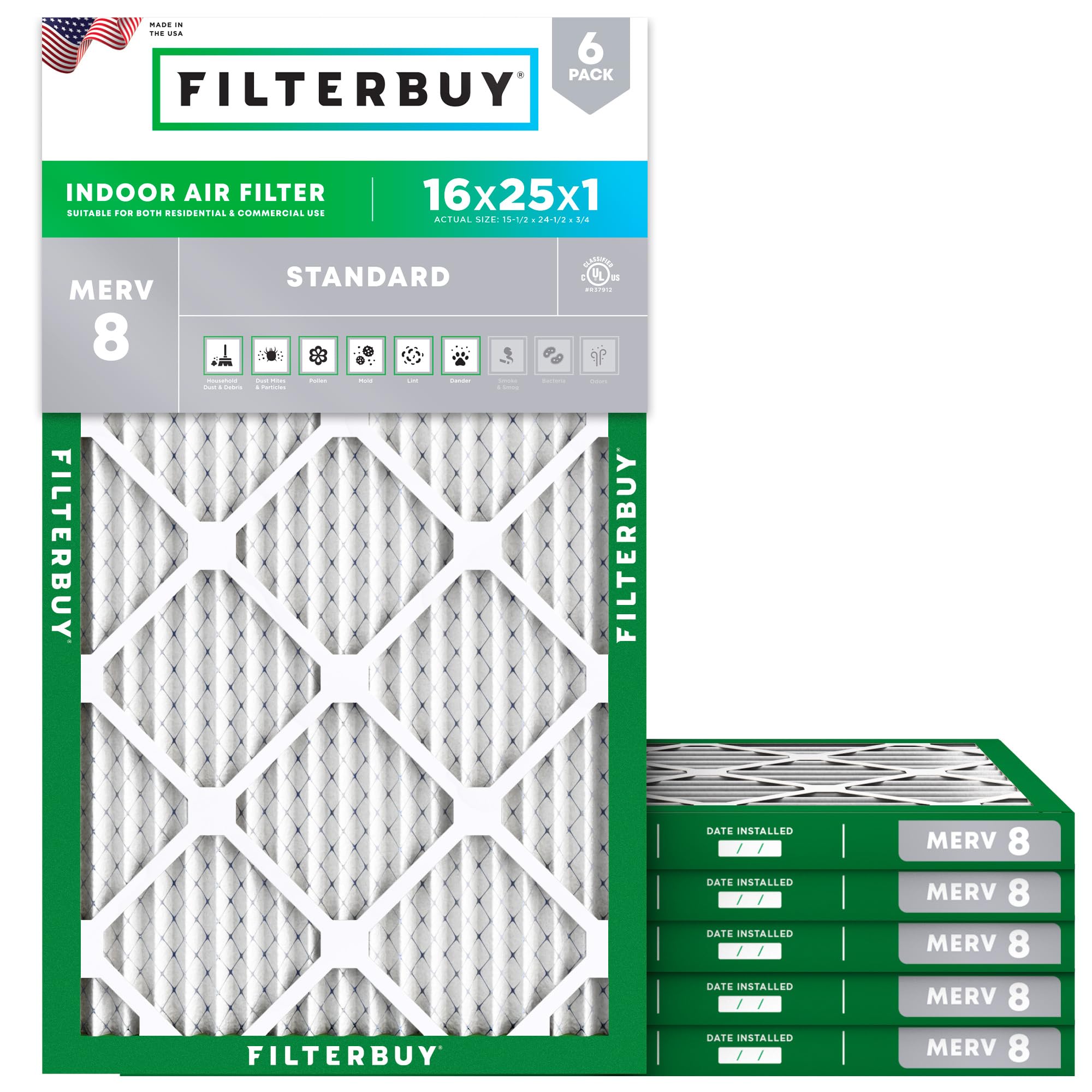 Algopix Similar Product 17 - Filterbuy 16x25x1 Air Filter MERV 8