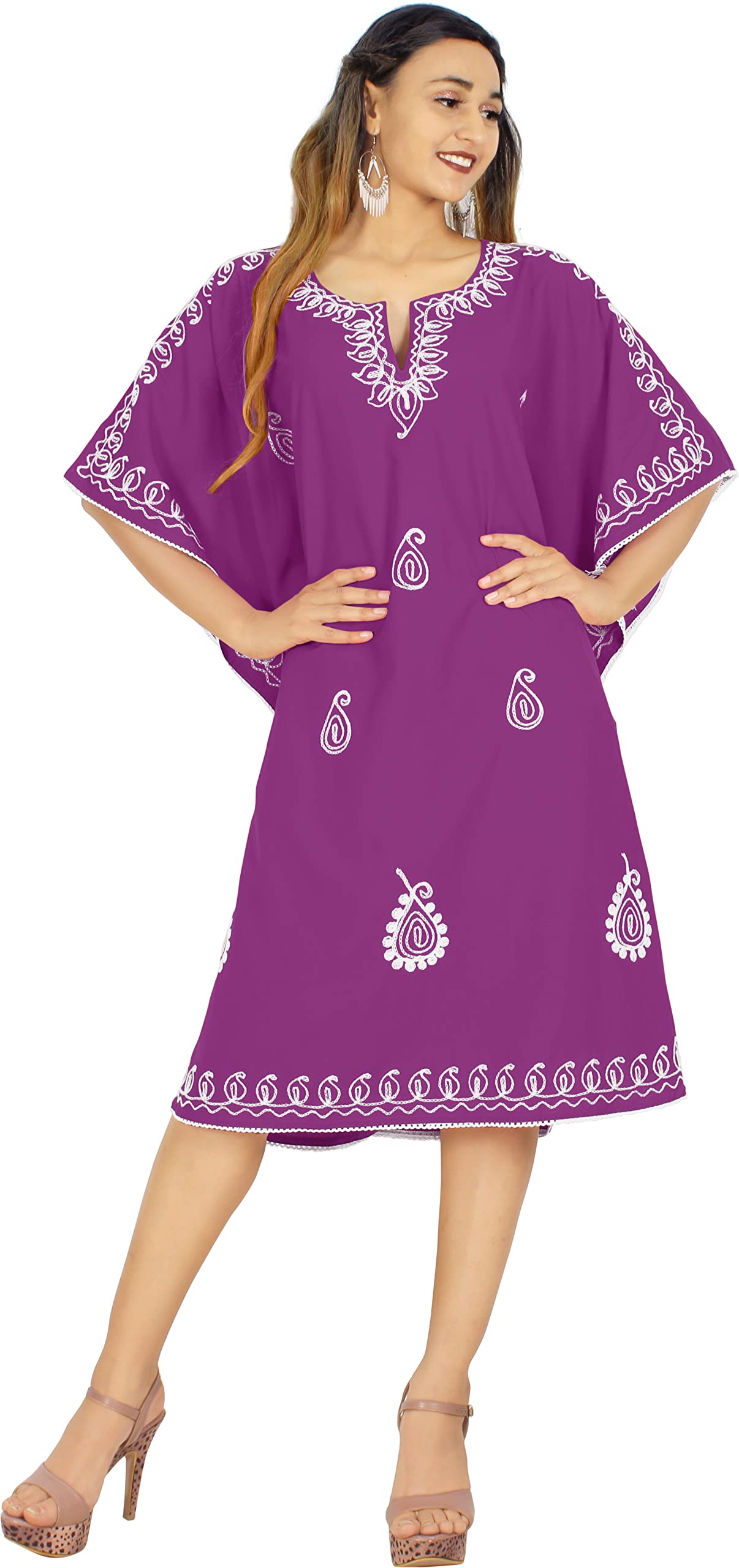 Algopix Similar Product 20 - LA LEELA Womens Caftan Mini Boho Short