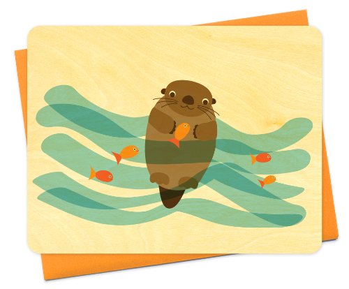 Algopix Similar Product 5 - Water Otter Wood Notecard by Night Owl