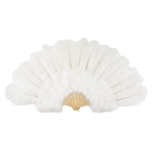 Algopix Similar Product 11 - Large Ostrich Feather Hand Fan  White