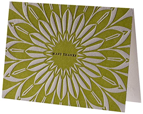 Algopix Similar Product 17 - Green Sunburst Letterpress Thank You