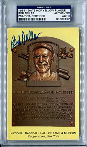 Algopix Similar Product 20 - BOB FELLER Signed Yellow HOF Plaque