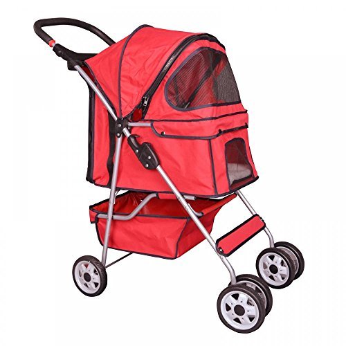 Algopix Similar Product 7 - Red 4 Wheels Pet Stroller Cat Dog Cage