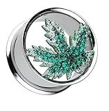 Algopix Similar Product 12 - Pot Leaf Sparkling Ear Gauge Tunnel