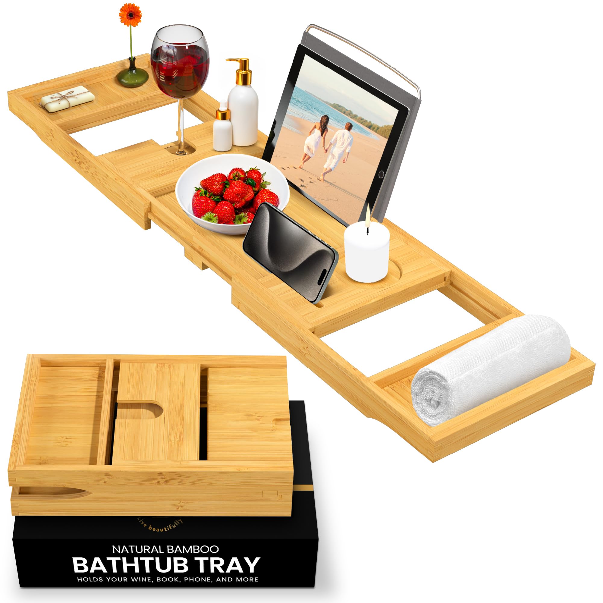 Algopix Similar Product 8 - Bathtub Tray Caddy  Premium Bamboo