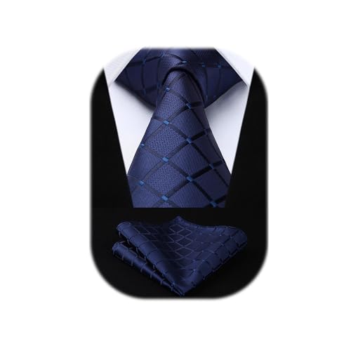 Algopix Similar Product 18 - HISDERN Plaid Blue Tie Handkerchief