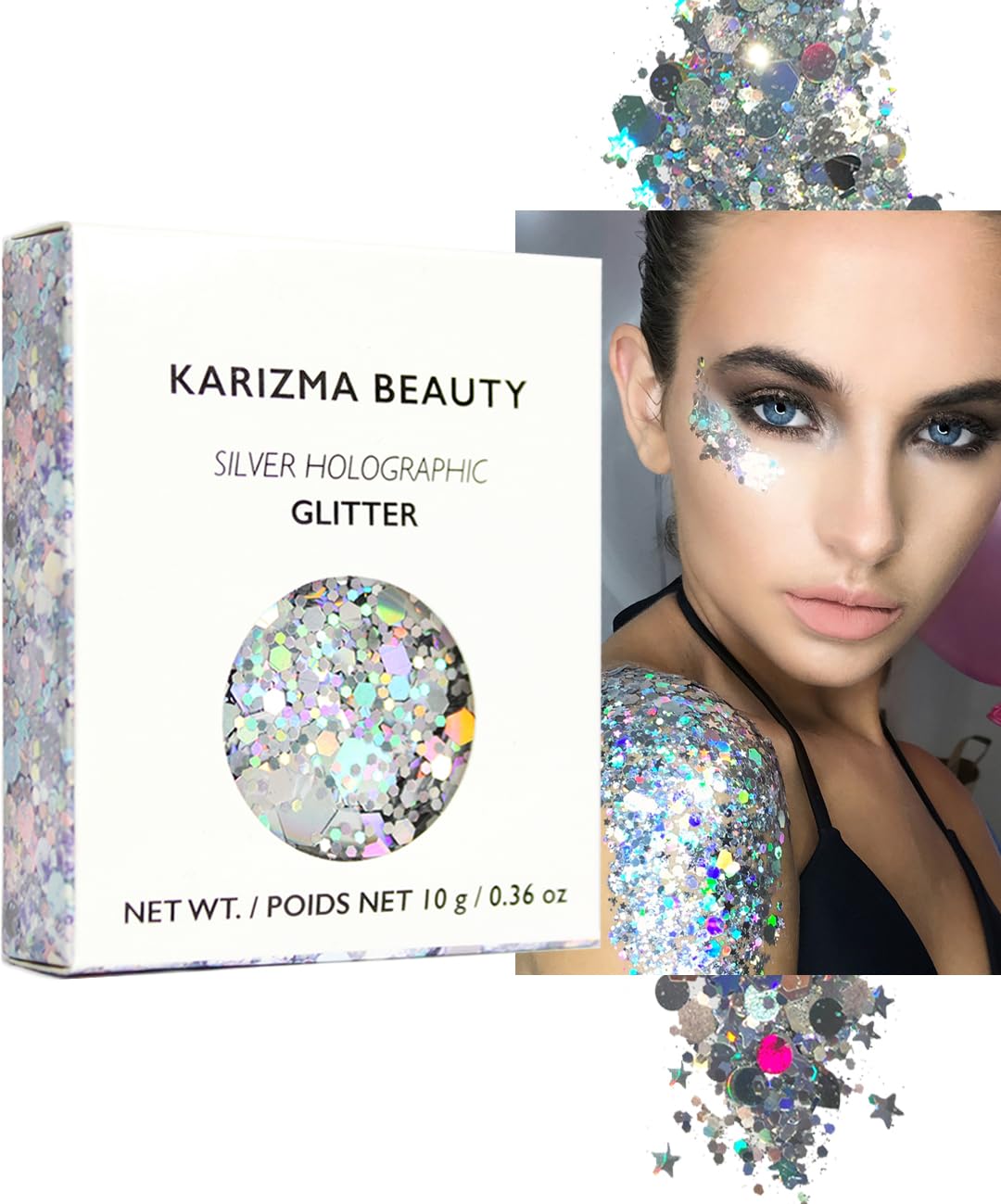 Algopix Similar Product 11 - KARIZMA Holographic Silver Body Glitter