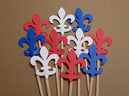 Algopix Similar Product 8 - Fleur De Lis Cupcake Toppers in Red
