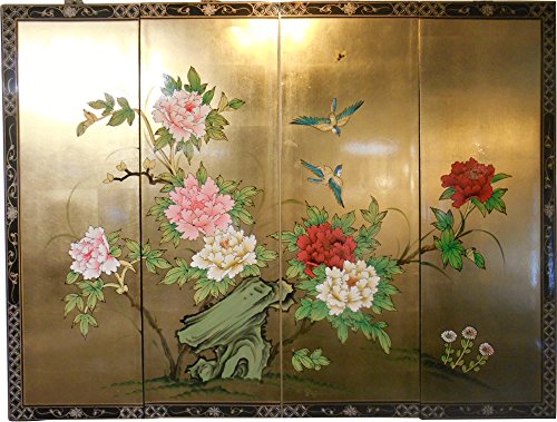 Algopix Similar Product 20 - Gold Leaf Bird  Flower and Rock Asian