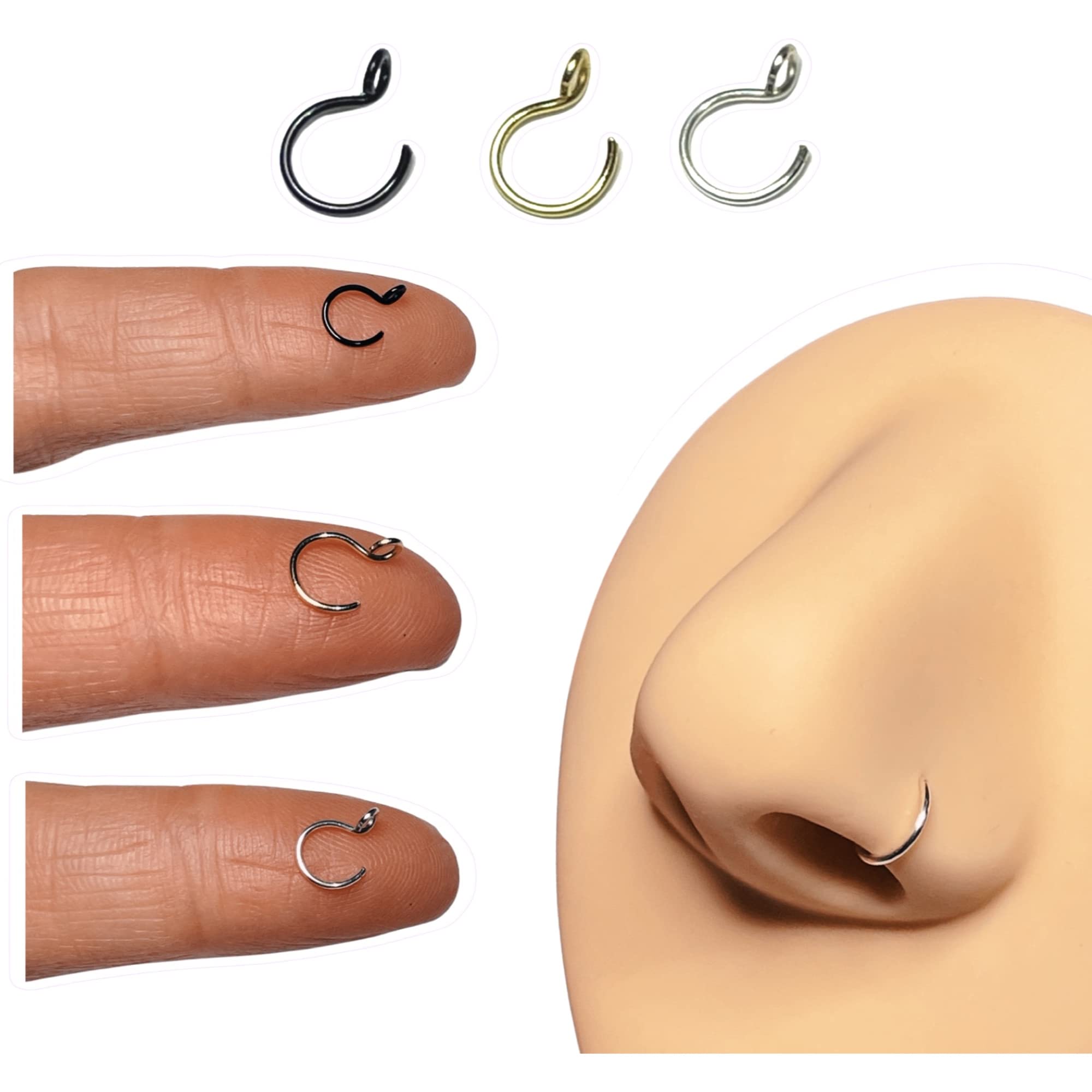 Algopix Similar Product 20 - Set of Tiny Fake Nose Rings No Piercing