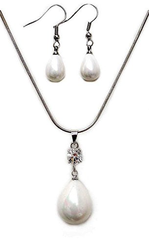 Algopix Similar Product 11 - Linpeng Pearl Bead Necklace Earrings