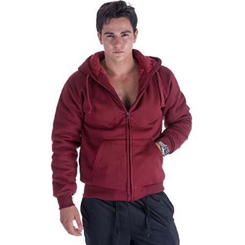 Algopix Similar Product 8 - Mens Zip Up Hoodie Sherpa Lined Red