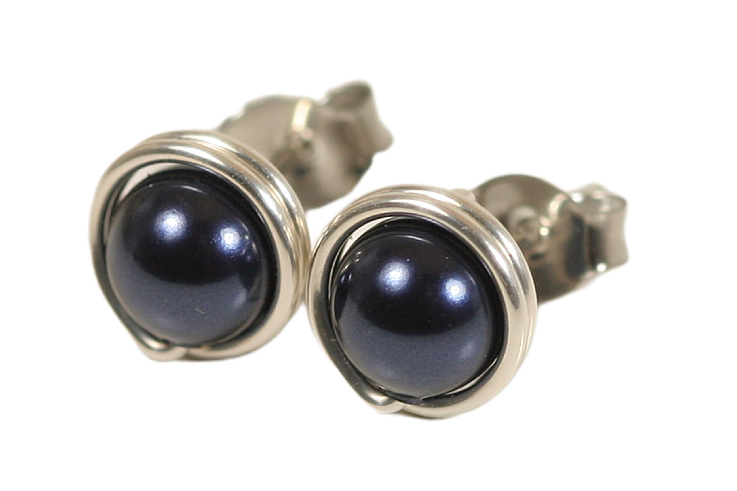 Algopix Similar Product 14 - Sterling Silver Navy Blue Pearl Stud