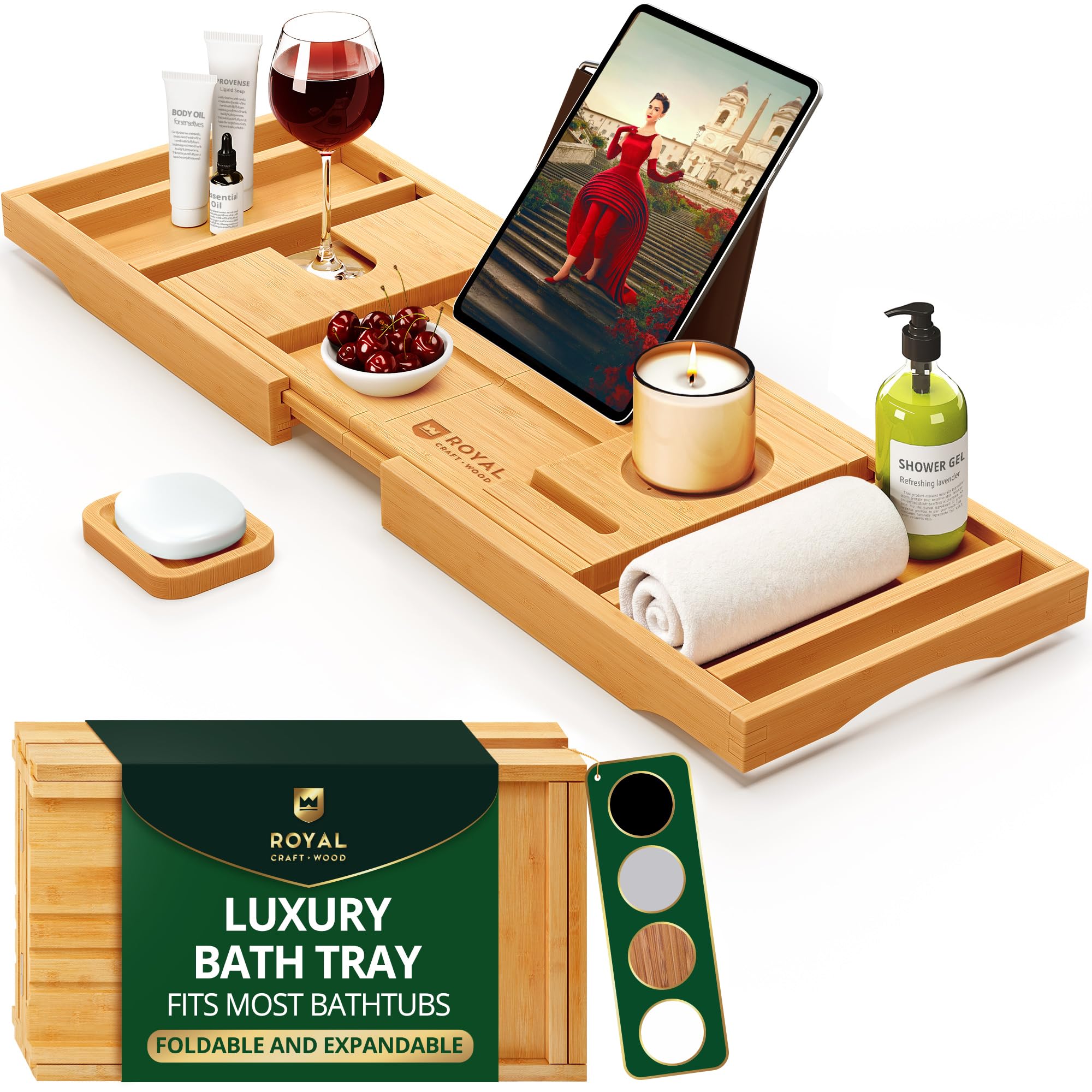 Algopix Similar Product 7 - ROYAL CRAFT WOOD Bathtub Tray Caddy for