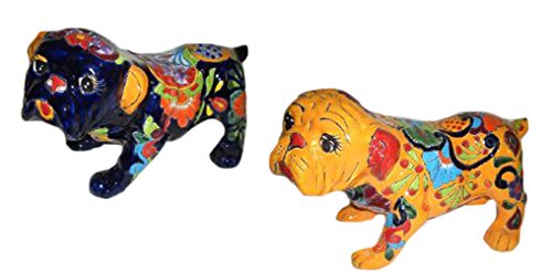 Algopix Similar Product 1 - Talavera Blue  Yellow Bulldog Statues