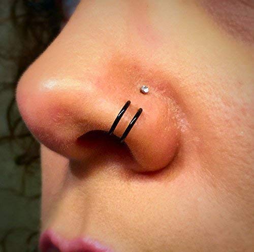 Algopix Similar Product 11 - Black Double Nose Rings Set of Tiny