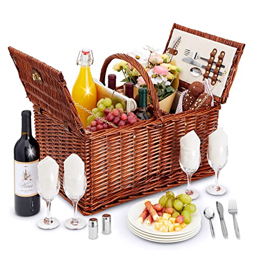 Algopix Similar Product 18 - Juvale Wicker Picnic Basket for 4 with
