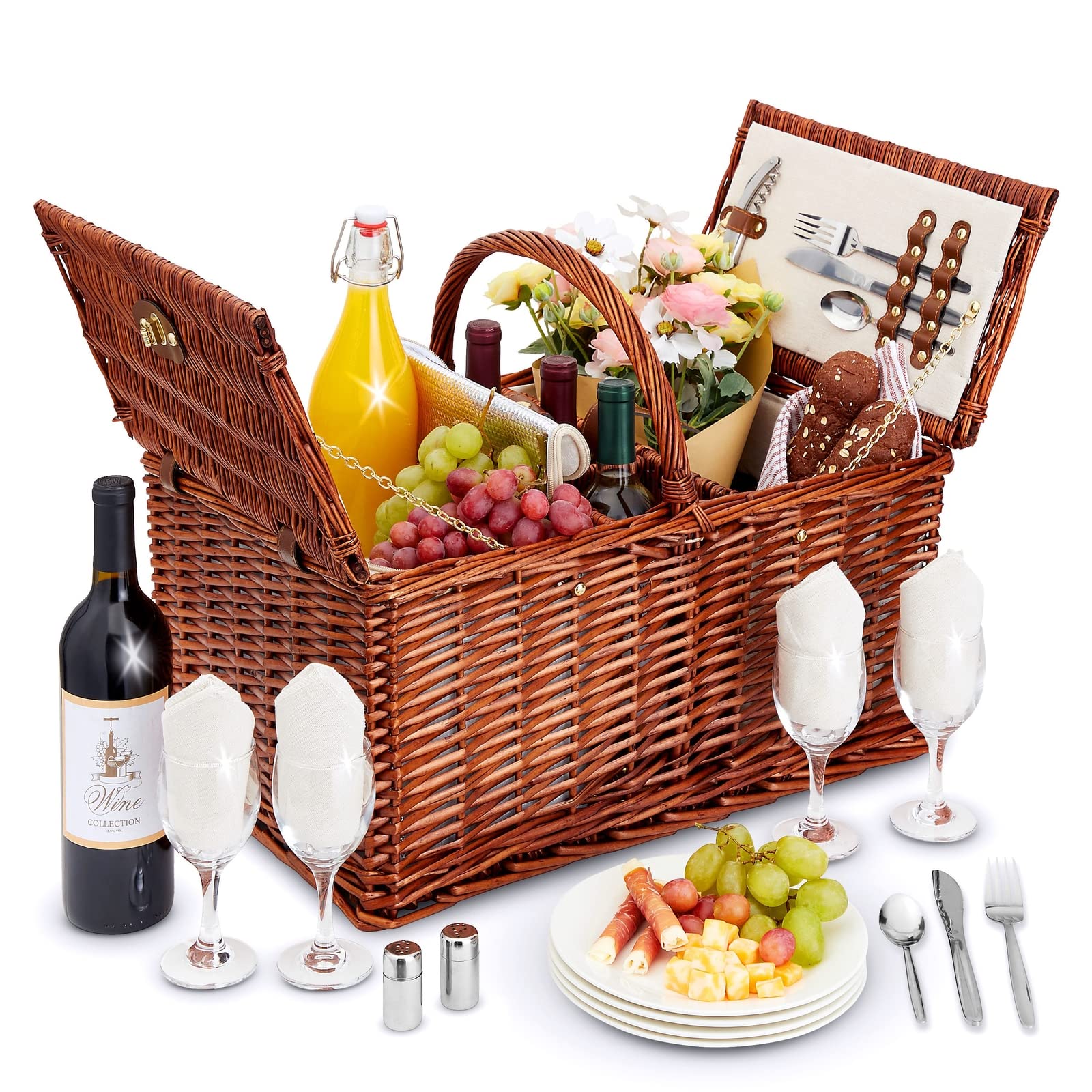 Algopix Similar Product 10 - Juvale Wicker Picnic Basket for 4 with
