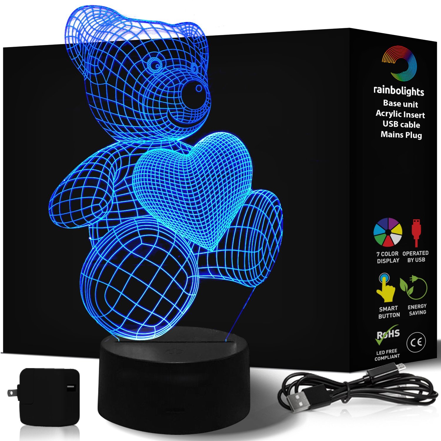 Algopix Similar Product 20 - Teddy Bear 3D Night Light 7 Color LED