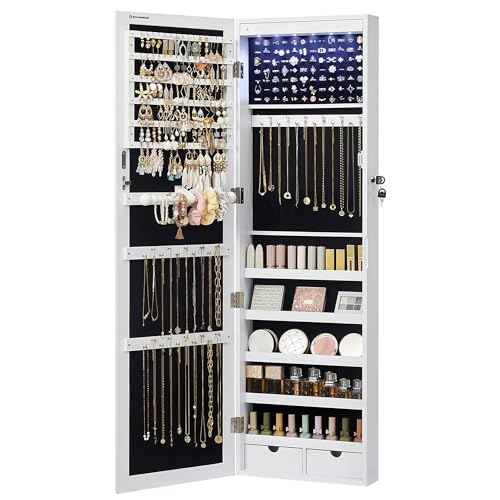 Algopix Similar Product 20 - SONGMICS 6 LEDs Mirror Jewelry Cabinet
