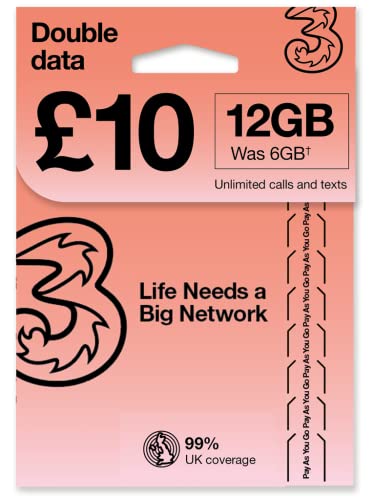 Algopix Similar Product 1 - PrePaid Europe UK THREE sim card 12GB