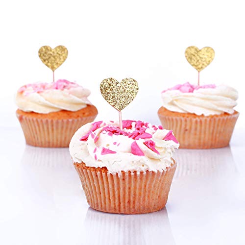 Algopix Similar Product 9 - Gold Glitter Heart Cupcake Toppers