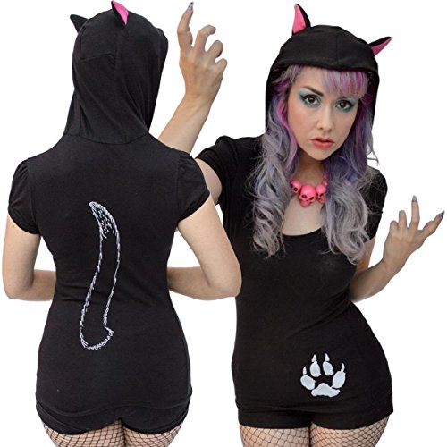 Algopix Similar Product 11 - Small Womens Black Cat Hooded Tunic