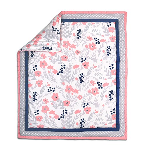 Algopix Similar Product 3 - Coral Pink Navy Blue and Grey Floral