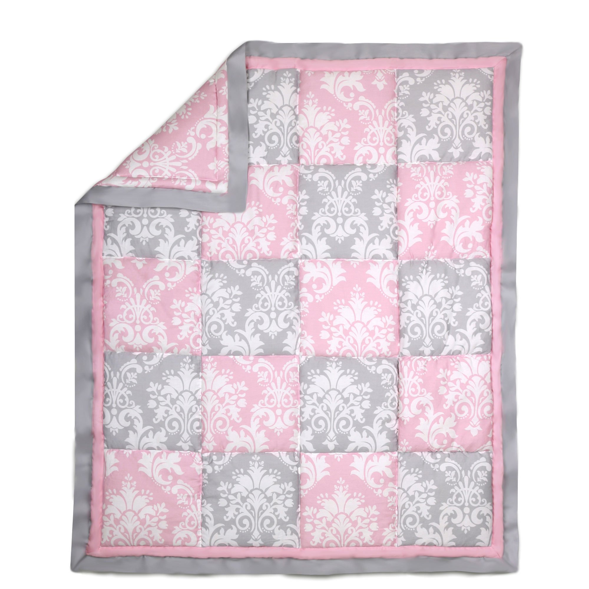 Algopix Similar Product 16 - Pink and Grey Damask Patchwork Cotton