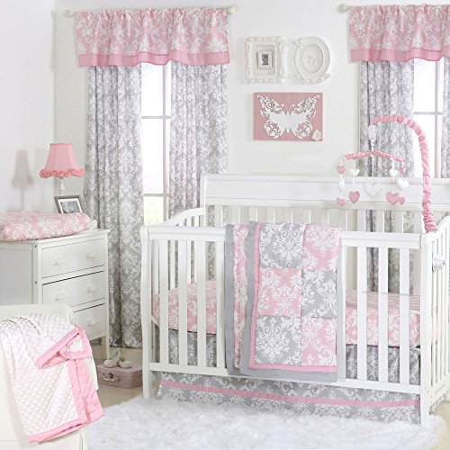 Algopix Similar Product 15 - Pink and Grey Damask Patchwork 4 Piece