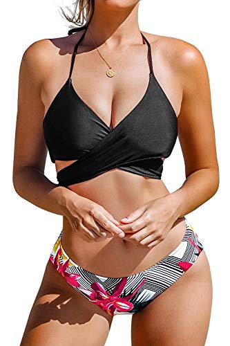 Algopix Similar Product 12 - CUPSHE Womens Floral Bikini Set Halter