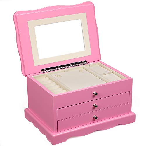 Algopix Similar Product 20 - SONGMICS Girls Jewelry Box Pink Wooden