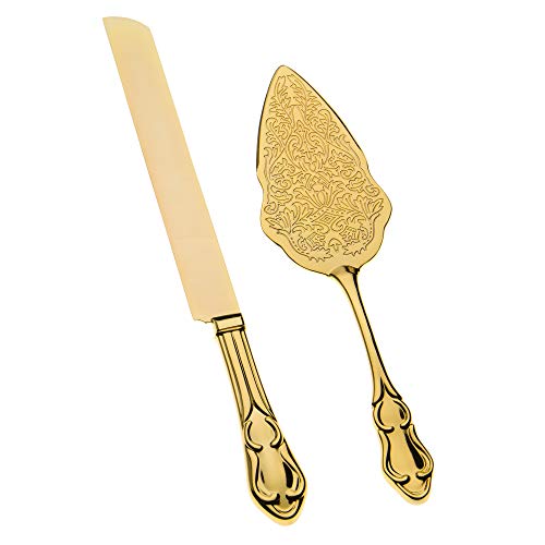 Algopix Similar Product 7 - Cake Knife  Server Set Gold Wedding