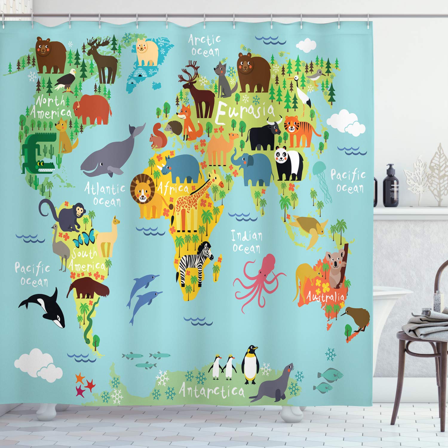 Algopix Similar Product 6 - Ambesonne Cartoon Shower Curtain