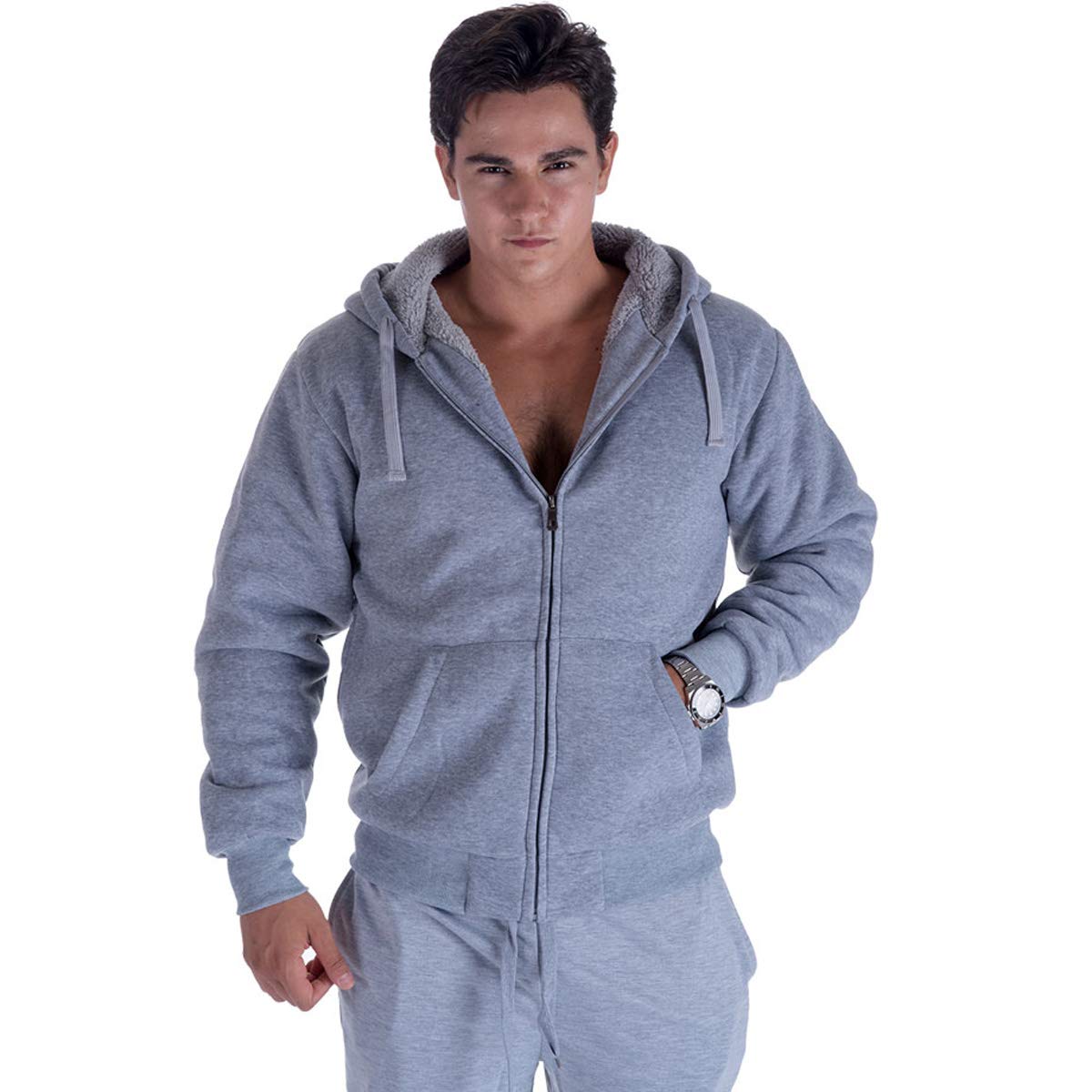 Algopix Similar Product 1 - Zip Up Sherpa Lined Mens Hoodies