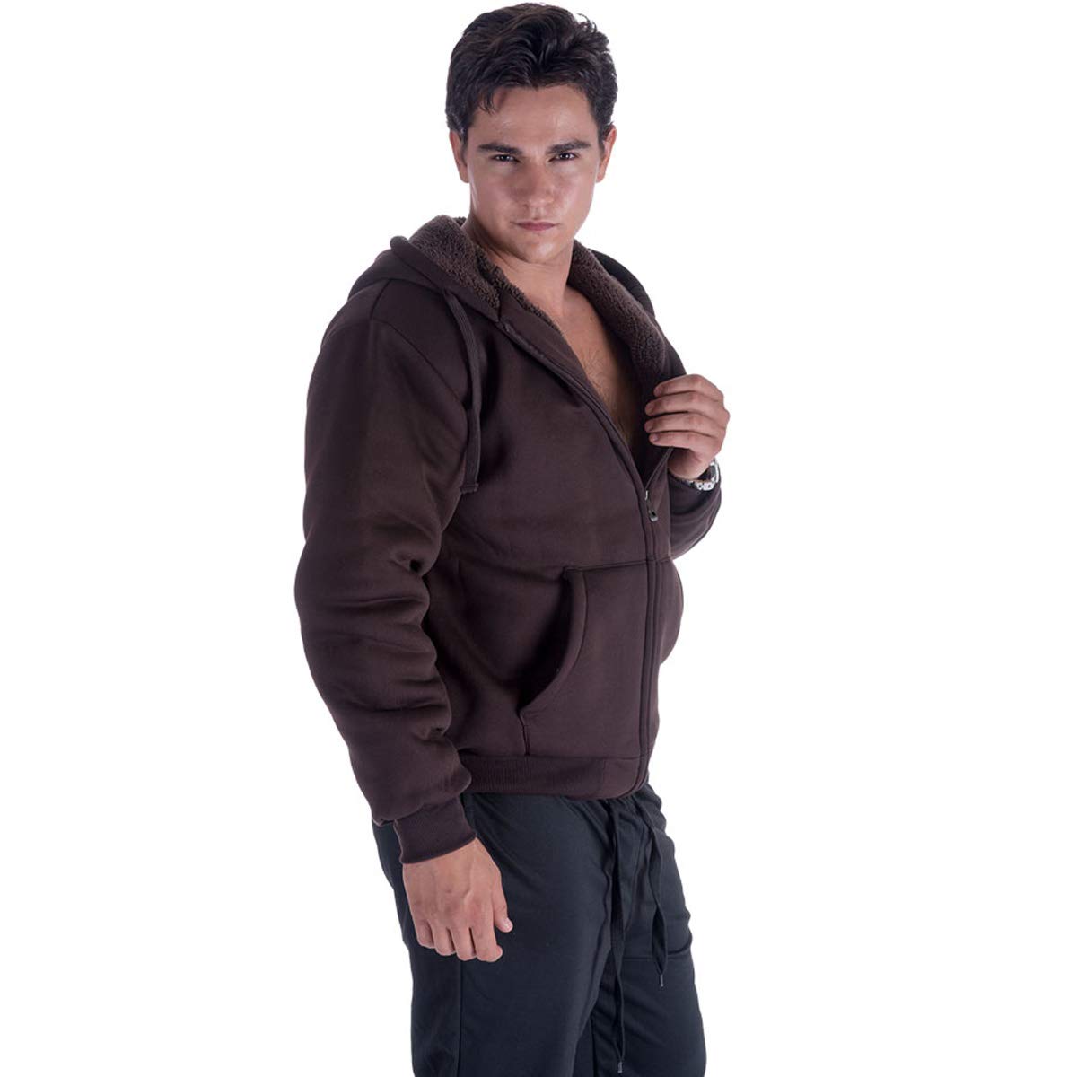 Algopix Similar Product 14 - Leehanton Zip Hoodie Men Sherpa Lined