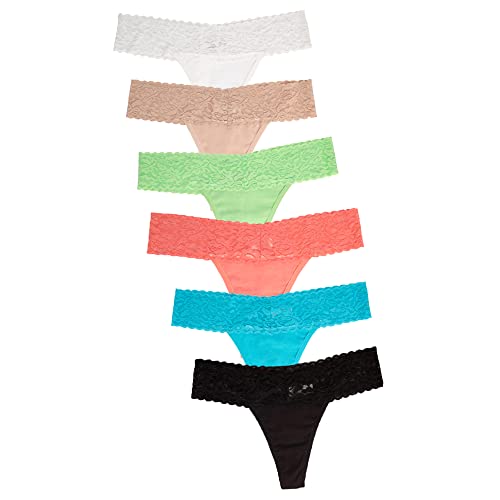 Algopix Similar Product 14 - 6 Pack Cotton Thong Underwear Lace Trim