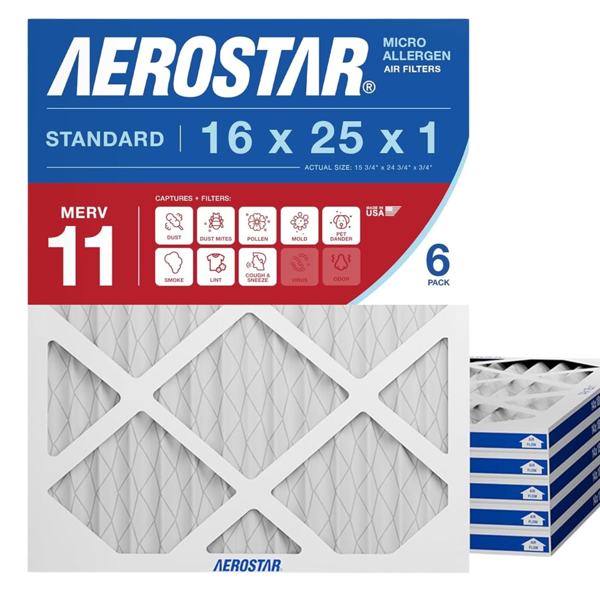 Algopix Similar Product 19 - Aerostar 16x25x1 MERV 11 Air Filter 6