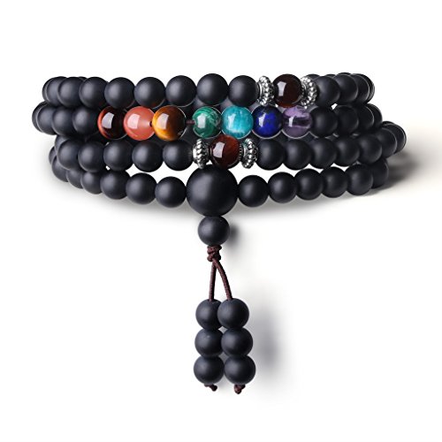 Algopix Similar Product 15 - COAI 108 Japa Mala 7 Chakra Onyx Stone